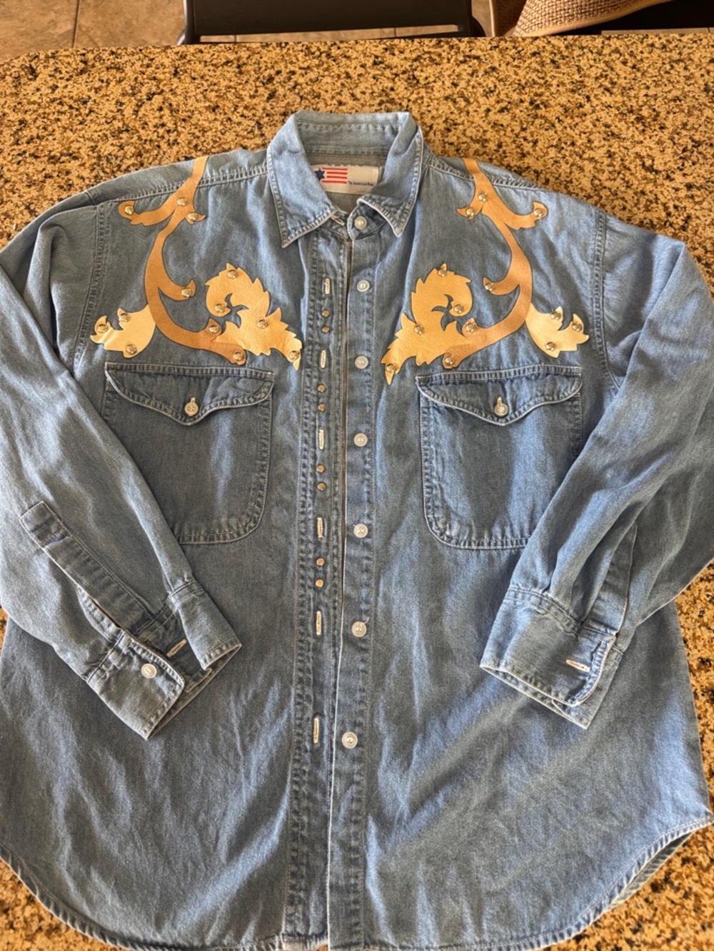 Denim Western Shirt with felt Appliqué size large - extra large